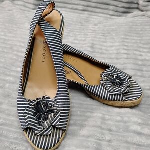 Karen Scott slingback shoes size 8M canvas open toe wedge espadrilles Coastal